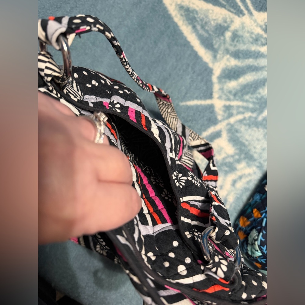 Two Vera Bradley Navy Floral and Black/White Geometric Patterned Women's Bags - Picture 7 of 12